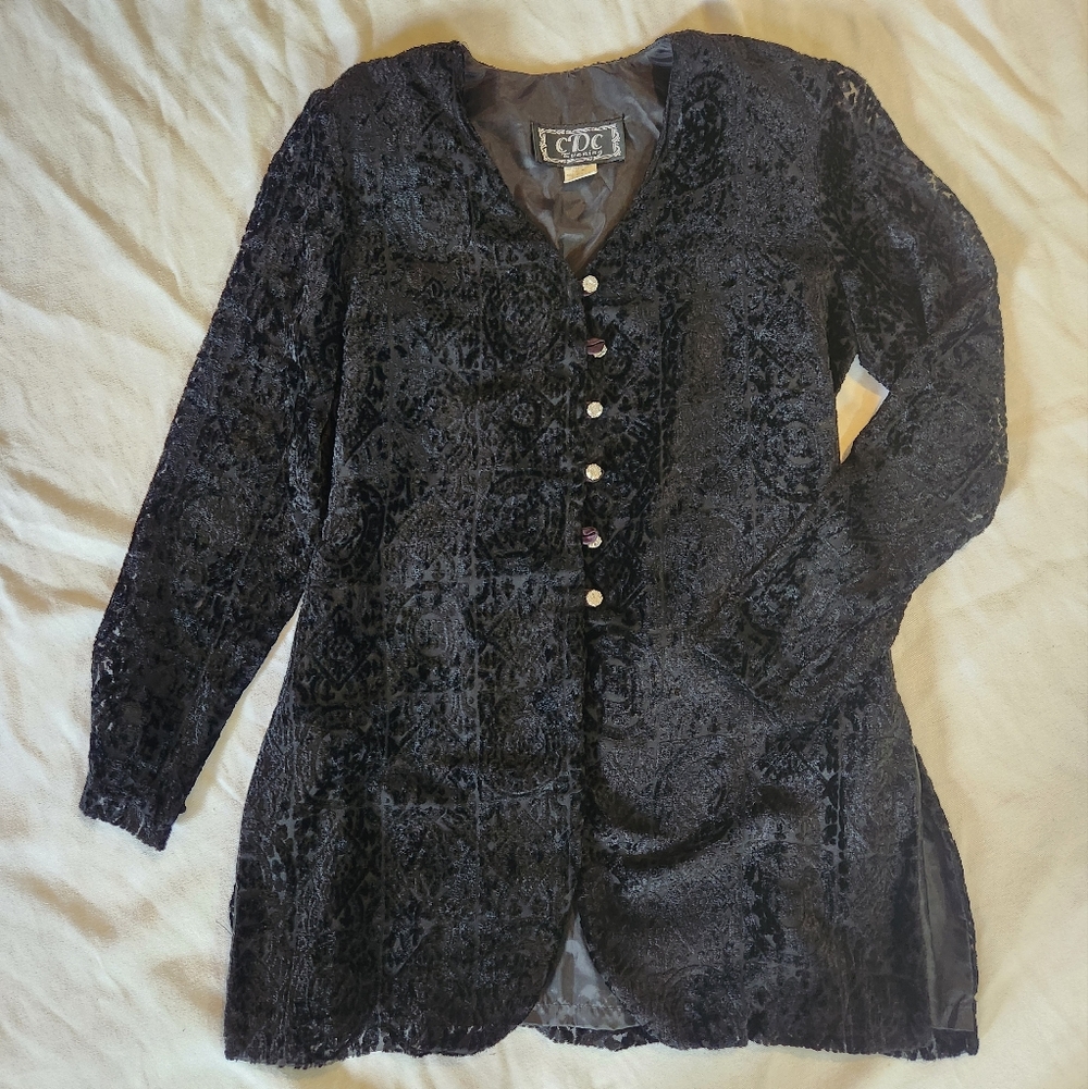 Vintage CDC Evening Black Velvet Jacket Size 4 Textured Formal Goth